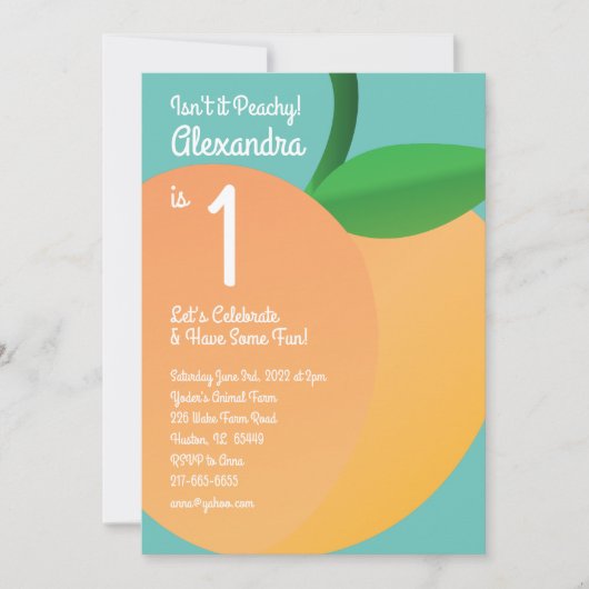 スウィートピーチ1st誕生日かわいい招待状 招待状 (正面)
