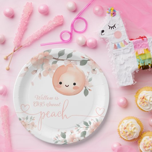 スウィートピーチ1st誕生日 ペーパープレート (パーティー)