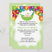 スウィートピーファースト誕生日 招待状 (正面/裏面)