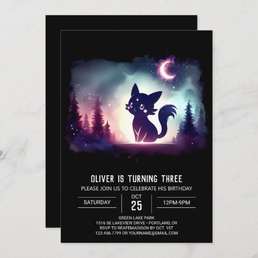 スウィートファンタジーキャット誕生日 招待状 (正面/裏面)