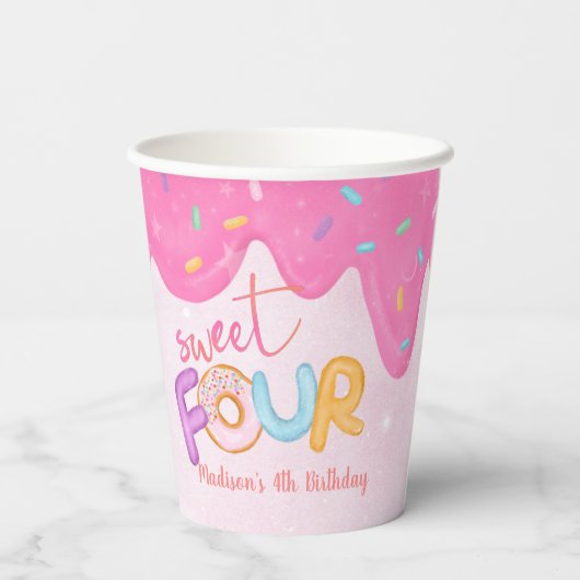 スウィートフォーピンクつや消しガールズファースト誕生日 紙コップ (裏面)