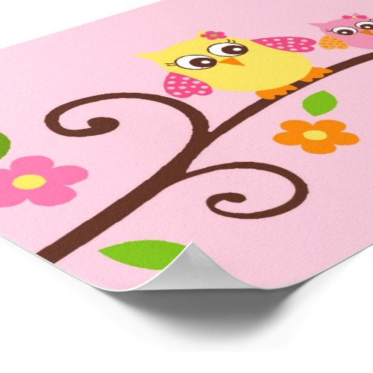 スウィートフクロウ赤ちゃん女の子ベビシャワーバナーサイン ポスター (角)