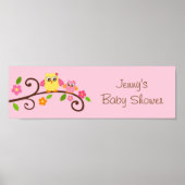 スウィートフクロウ赤ちゃん女の子ベビシャワーバナーサイン ポスター (正面)