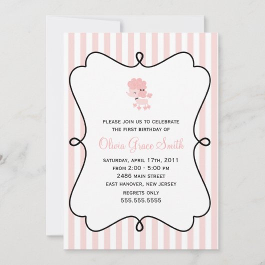 スウィートフランスのプードルガールズバースデーパーティー 招待状 (正面)