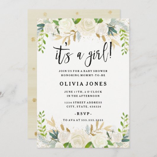 スウィートフローラその女の子ベビーシャワー招待状 招待状 (正面/裏面)