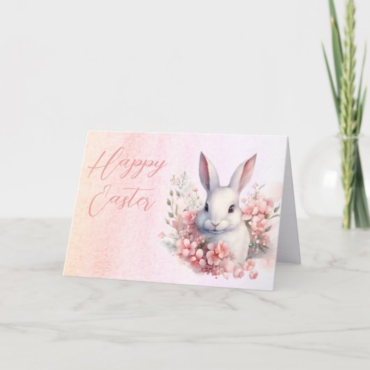 スウィートフローラウォーターカラーイースターバニーハッピーイースター シーズンカード (正面)