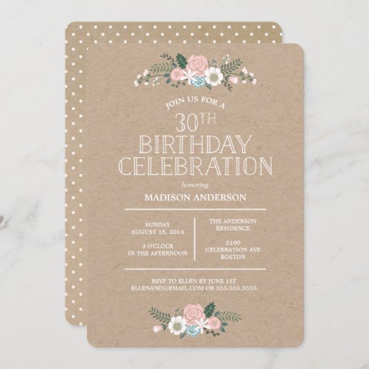 スウィートフローラクラフト |誕生日パーティーの招待 招待状 (正面/裏面)