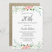 スウィートフローラスパークル紙吹雪20thバースデーパーティー 招待状 (正面/裏面)