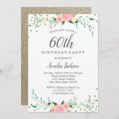 スウィートフローラスパークル紙吹雪60th誕生日パーティー 招待状 (正面/裏面)