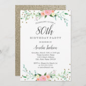 スウィートフローラスパークル紙吹雪80thバースデーパーティー 招待状 (正面/裏面)