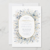 スウィートフローラブライダルシャワーダスティブルー金ゴールドID1045 招待状 (正面)