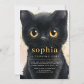 スウィートブラックキャットファースト誕生日パーティー 招待状 (正面)