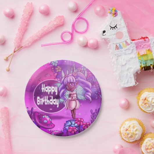 スウィートブラックフェアリー誕生日 ペーパープレート (パーティー)