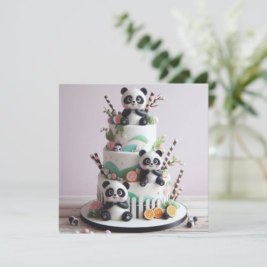 スウィートブラック&ホワイトパンダをテーマにした子供の誕生日 カード (スタンド正面)