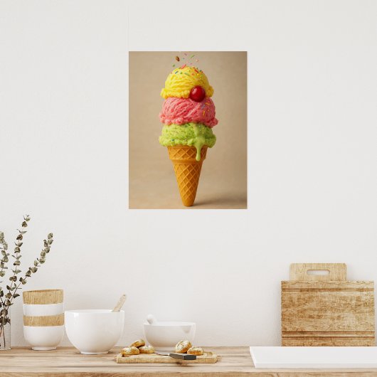 「スウィートブリス」 – アイスクリームコーンアートプリント ポスター (キッチン)