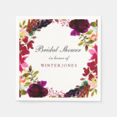 スウィートブルガンディパープルフローラリースブライダルシャワー スタンダードカクテルナプキン (正面)