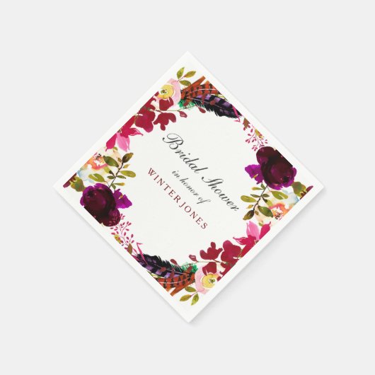 スウィートブルガンディパープルフローラリースブライダルシャワー スタンダードカクテルナプキン (角)
