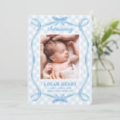 スウィートブルーギンガムリボンボウ誕生のお知らせ 招待状 (スタンド正面)