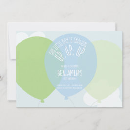 スウィートブルーグリーンファースト少年誕生日バルーンパーティー 招待状