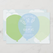 スウィートブルーグリーンファースト少年誕生日バルーンパーティー 招待状 (正面/裏面)