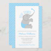 スウィートブルーグレーゾウのベイビーシャワー招待状 招待状 (正面/裏面)