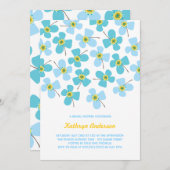 スウィートブルーデイジーシックおもしろいブライダルシャワーパーティー 招待状 (正面/裏面)