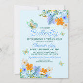 スウィートブルーバタフライテーマガールズバースデーパーティー 招待状 (正面)