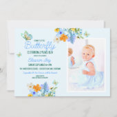 スウィートブルーバタフライテーマガールズバースデーパーティー 招待状 (正面)