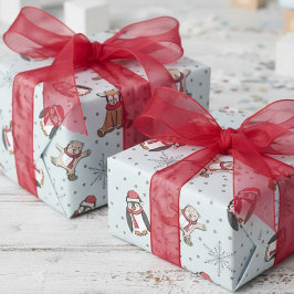 スウィートブルーバビーズ初めてのクリスマス冬季動物 ラッピングペーパー