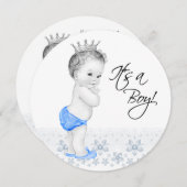 スウィートブループリンス男の赤ちゃんシャワー 招待状 (正面/裏面)