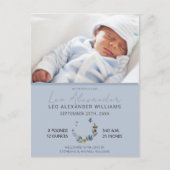 スウィートブルーボホフローラ男の赤ちゃん写真誕生Announ 案内ポストカード (正面)