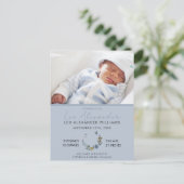 スウィートブルーボホフローラ男の赤ちゃん写真誕生Announ 案内ポストカード (スタンド正面)