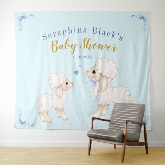 スウィートブルーボーイラムベイビーシャワー背景 タペストリー (インサイチュ(横))