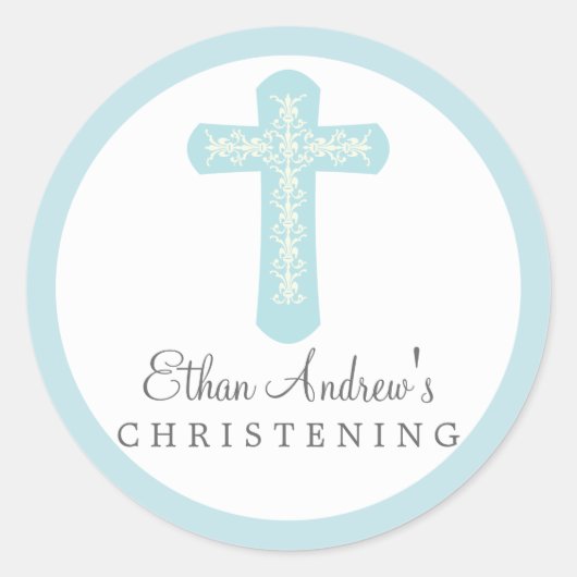 スウィートブルー宗教的お祝いクロス ラウンドシール (正面)