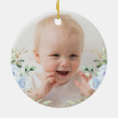 スウィートブルー金ゴールド象ベビー第1初めてのクリスマス セラミックオーナメント (裏面)