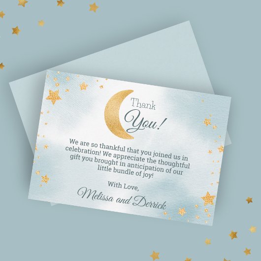 スウィートブルー お月様を超えて 男の子 ベビーシャワー サンキューカード