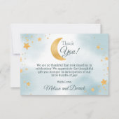 スウィートブルー お月様を超えて 男の子 ベビーシャワー サンキューカード (正面)