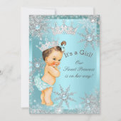 スウィートプリンセスガールベビーシャワーティール(緑がかった色)ブルネット 招待状 (正面)