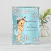 スウィートプリンセスガールベビーシャワーティール(緑がかった色)ブルネット 招待状 (スタンド正面)