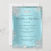 スウィートプリンセスガールベビーシャワーティール(緑がかった色)ブルネット 招待状 (裏面)