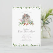 スウィートヘッジホッグウォーターカラーフローラファースト誕生日 招待状 (スタンド正面)