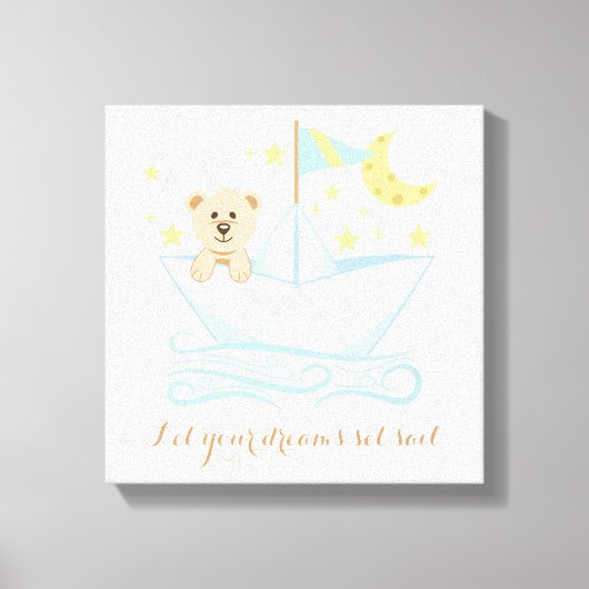 スウィートベアーイン紙ボート子供部屋 キャンバスプリント (正面)