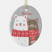 スウィートベアーネームウィンター初めてのクリスマス 結婚した セラミックオーナメント (右)