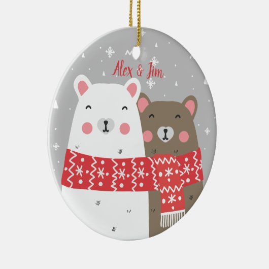 スウィートベアーネームウィンター初めてのクリスマス 結婚した セラミックオーナメント (右)