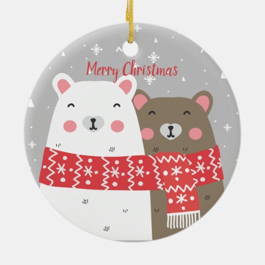 スウィートベアーネームウィンター初めてのクリスマス 結婚した セラミックオーナメント (裏面)