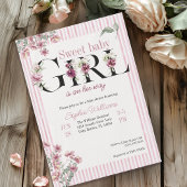 スウィートベイビーガール 花のアルファベット 水彩 ストライプ 招待状