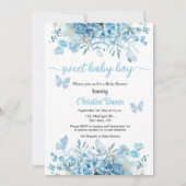 スウィートベイビーボーイブルー花のベビーシャワー招待状 招待状 (正面)