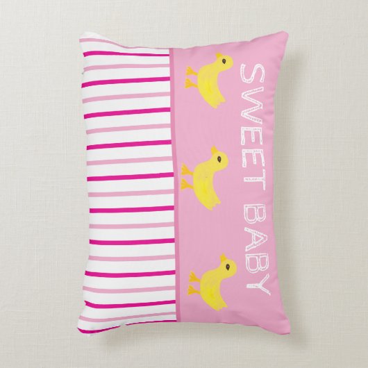 スウィートベビーイエローダックスクピンクホワイトストライプズ アクセントクッション (正面(垂直))