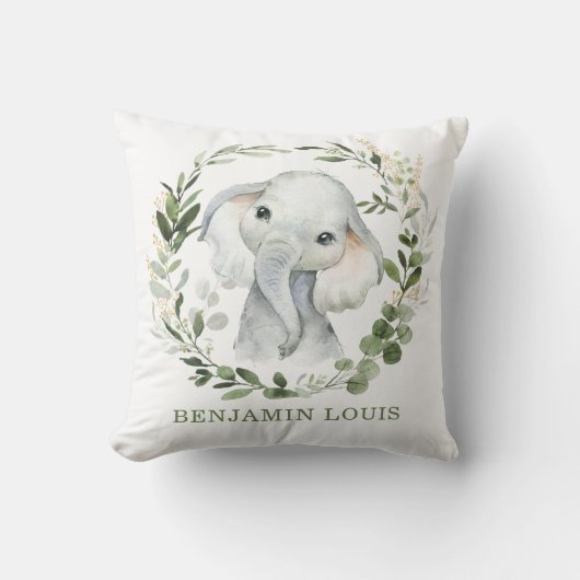 スウィートベビーエレファントグリーン離れ金ゴールド子供部屋 クッション (正面)