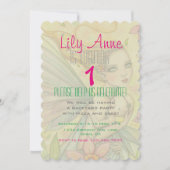 スウィートベビーガールフェアリー最初の誕生日パーティー 招待状 (正面)